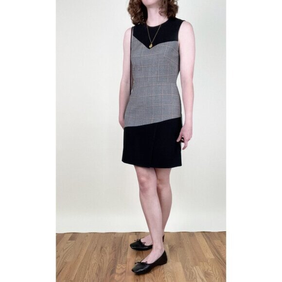 Judith   Charles Wool Mini Sheath Sleeveless Dress Faux Corset Plaid Fall Winter - Picture 3 of 10